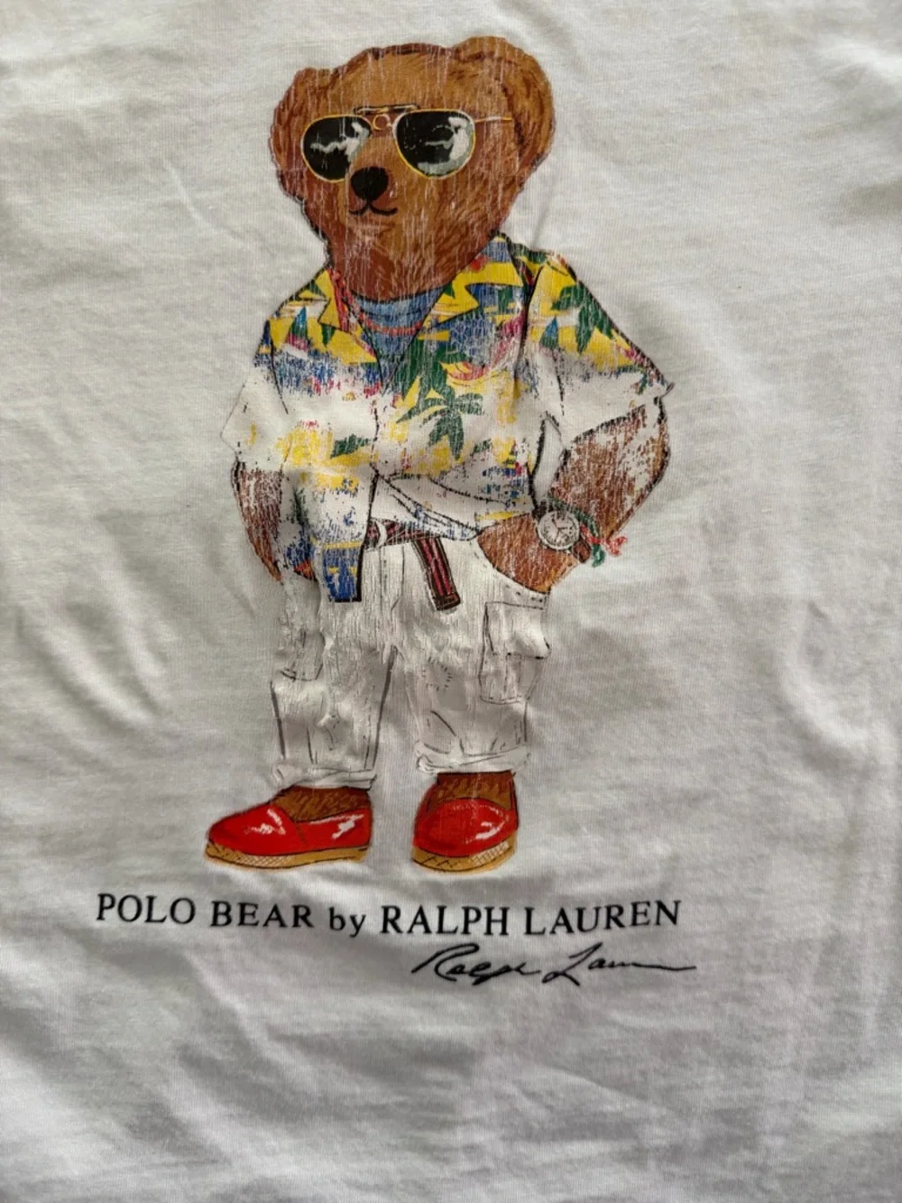Ralph Lauren Kids White Polo Bear Tee with Tropical Shirt and Red Shoes Sz 5/6